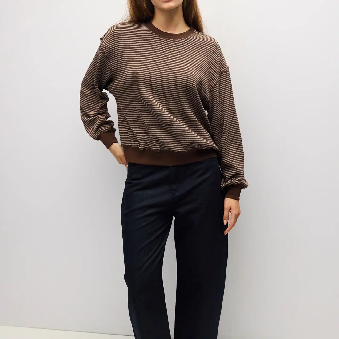 Striped Crewneck - Brown + Cream