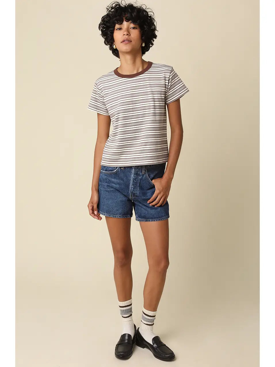 Mila Stripe Baby Tee - Brown + Cream
