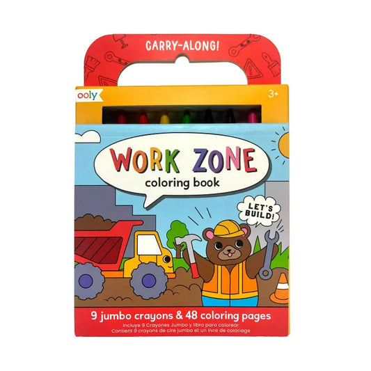 OOLY - Carry Along Crayon + Coloring Book Kit - Work Zone - Set of 10