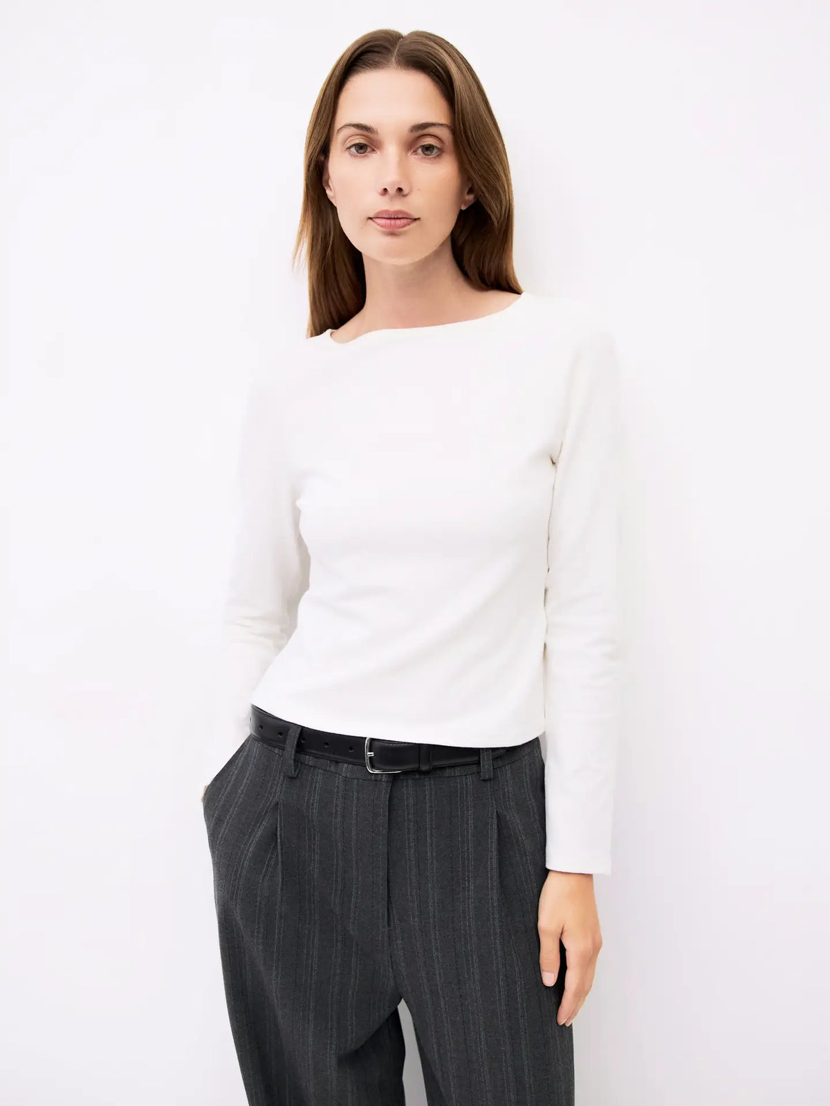 Soft Brushed Wide Neck Long Sleeve - White