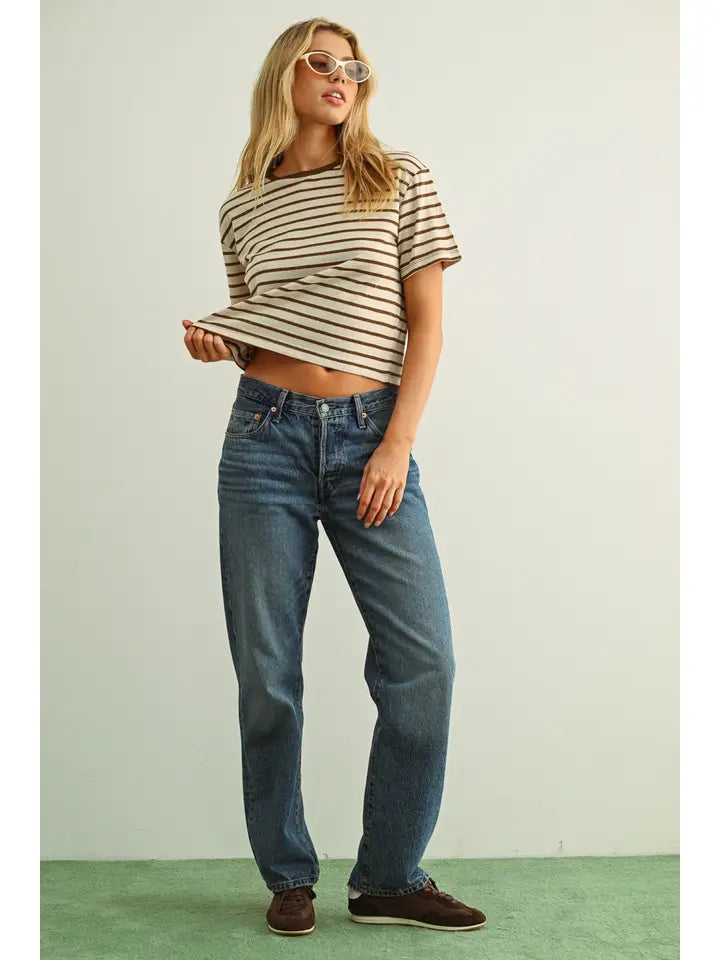Essential Stripe Ringer Tee - Brown