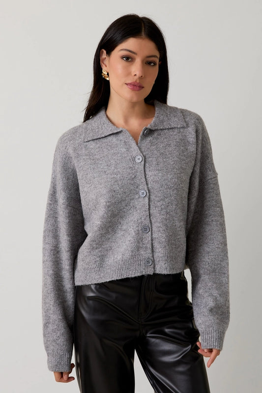 Collared Sweater Cardigan - Heathered Gray