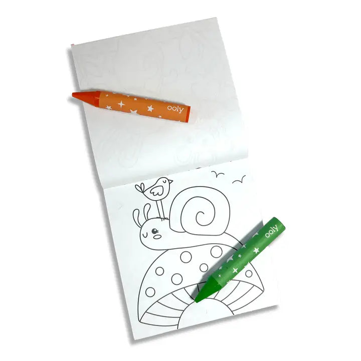 OOLY - Carry Along Crayon + Coloring Book Kit - Garden Pals - Set of 10