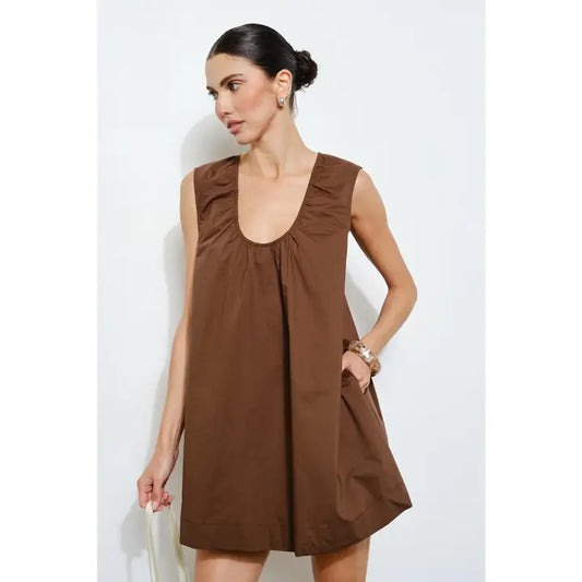 Delia Mini Dress - Brown
