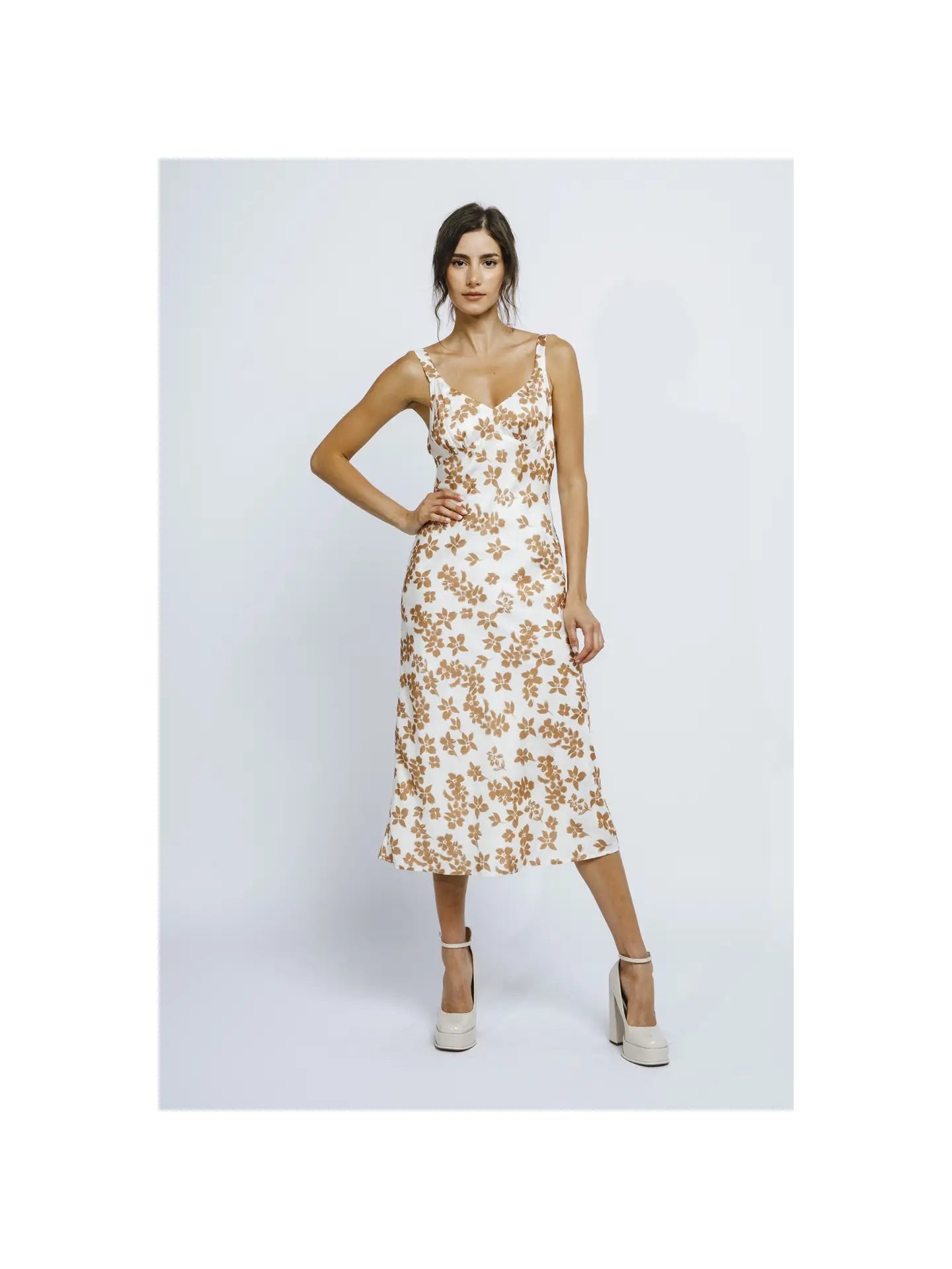 Satin Slip Dress - Brown Floral