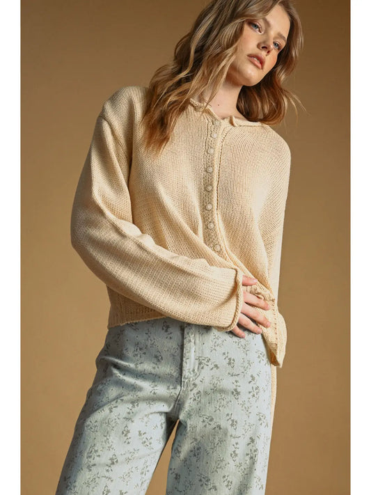Button Front Cardigan - Vanilla Oat