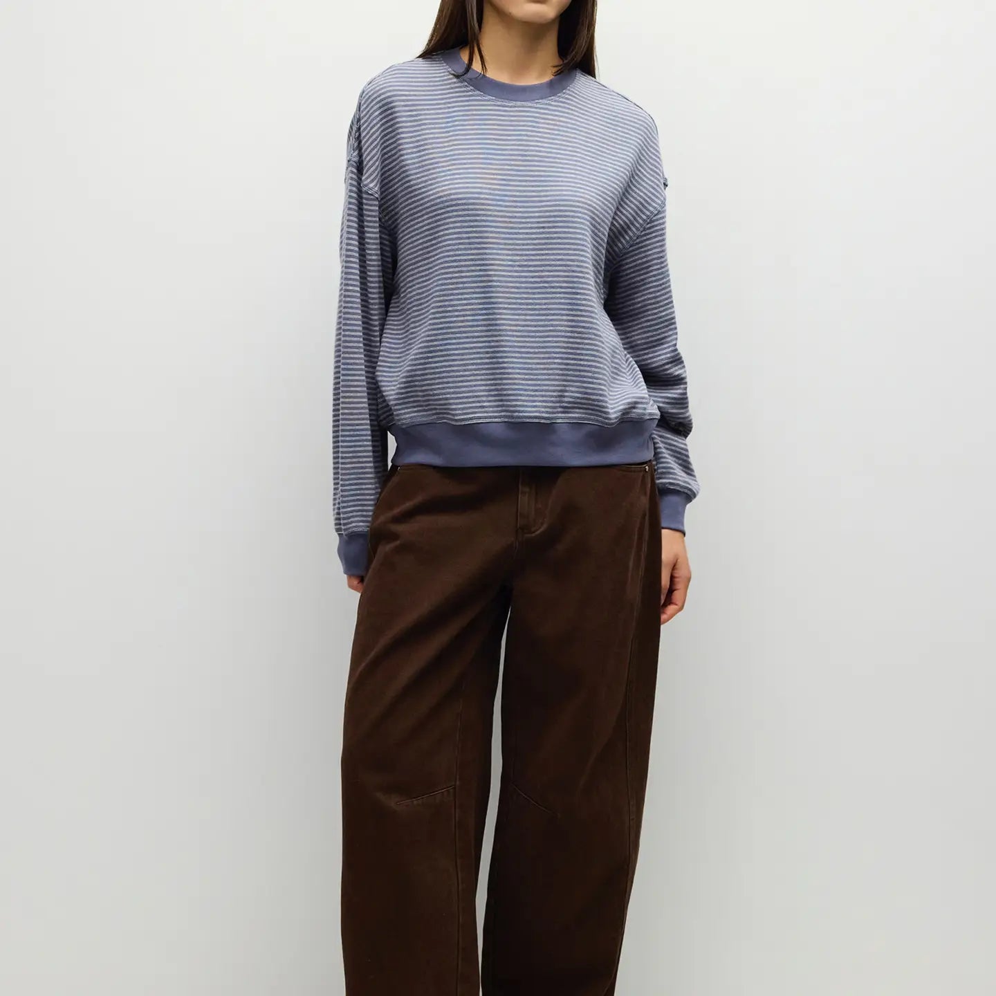 Striped Crewneck - Blue + Cream