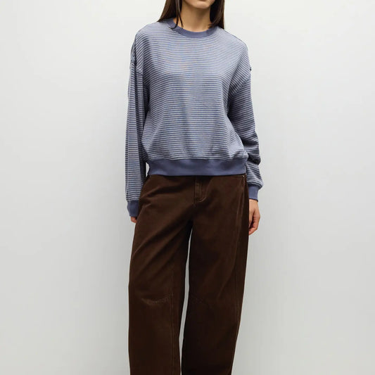 Striped Crewneck - Blue + Cream