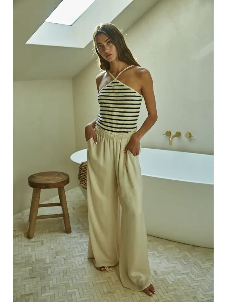 Selena Stripe Top - Natural and Black