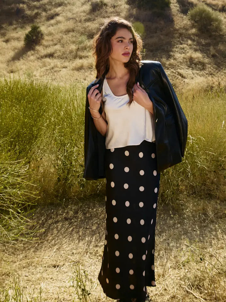Satin Midi Skirt - Polka Dot