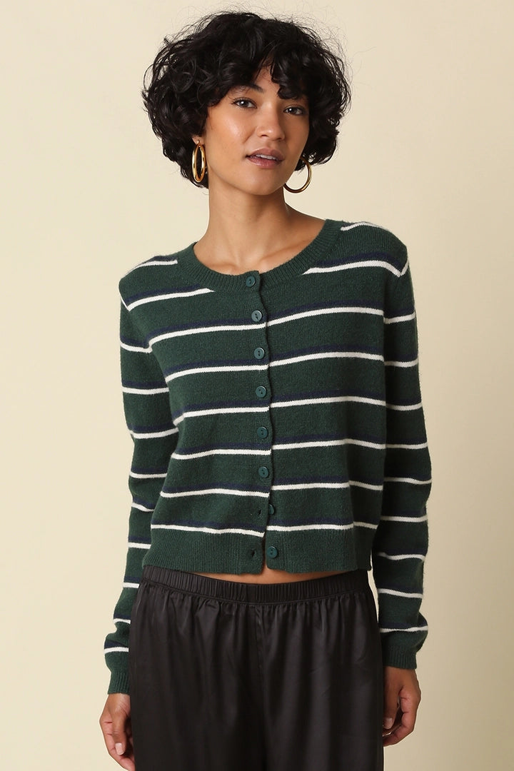 Stripe Knit Cardigan- Green Blue Cream