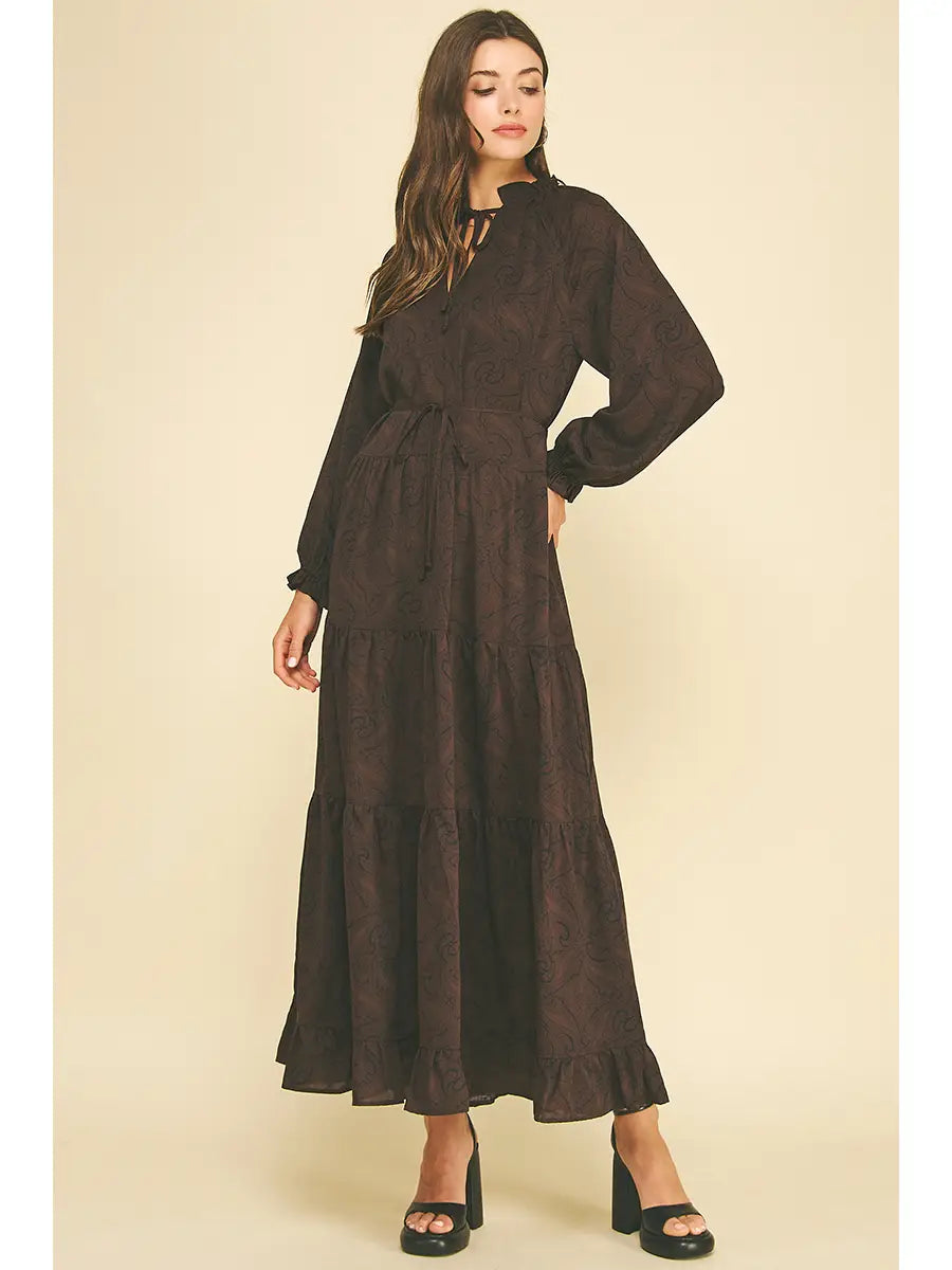 Tiered Maxi Dress - Brown & Black Paisley