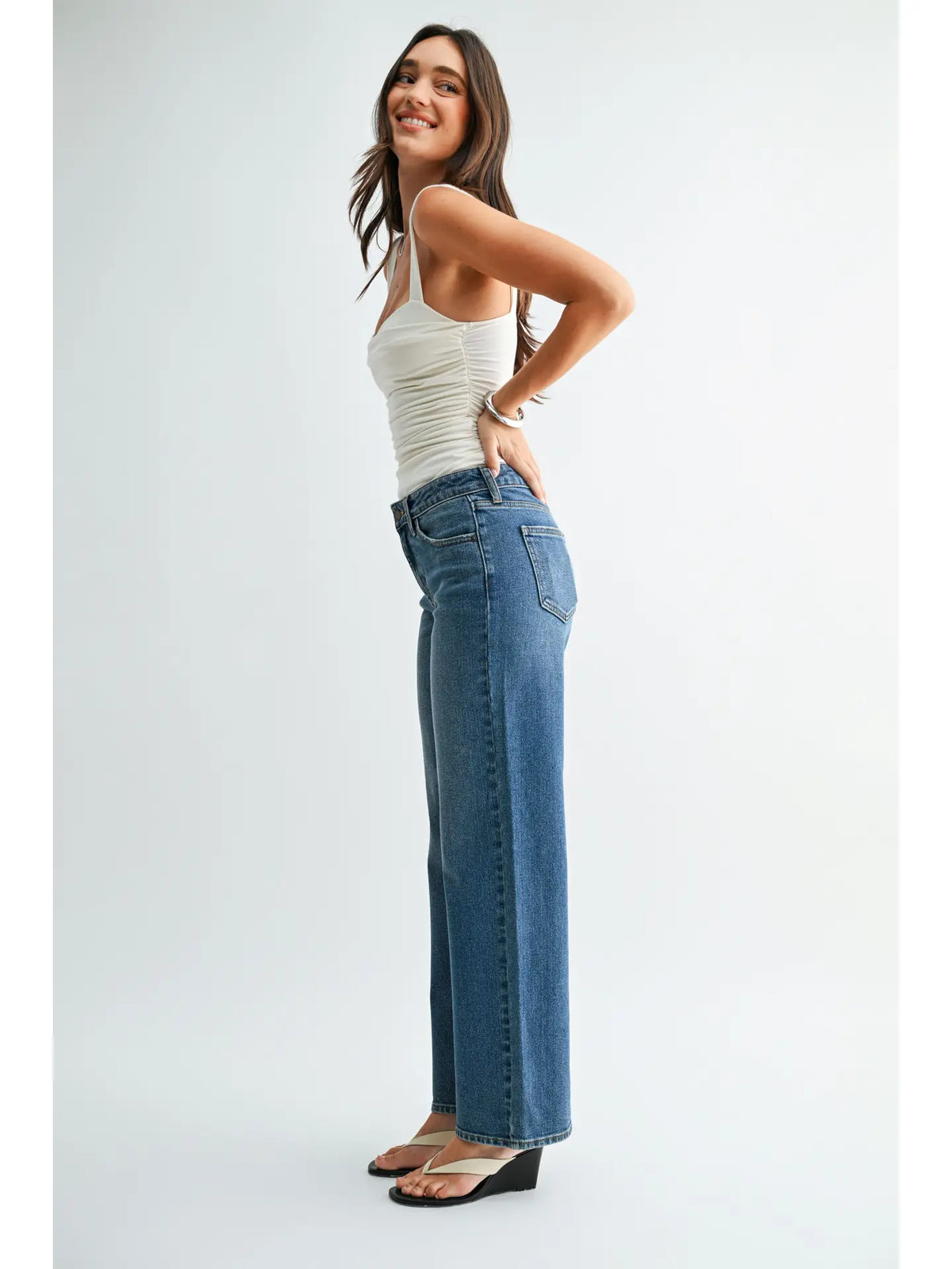 Relaxed Low Rise Stretch Straight Denim - Dark Denim