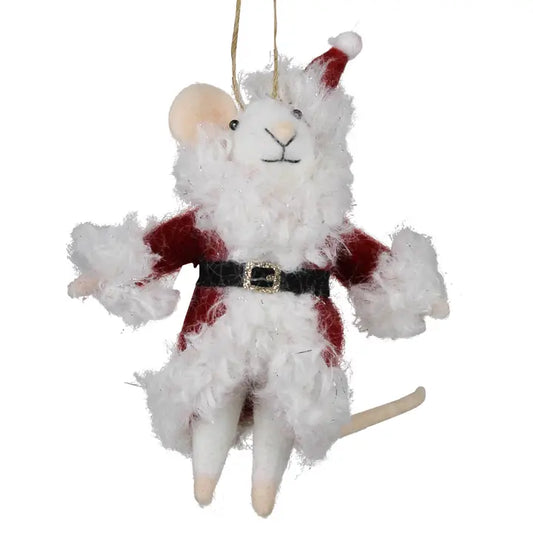 White Santa Mouse Ornament, Felt