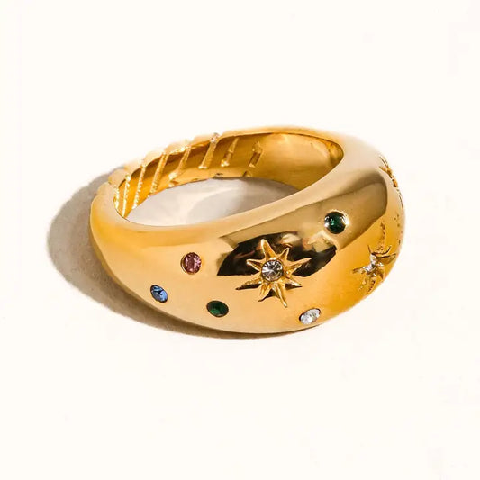 Angela 18K Gold Non-Tarnish Star Dome Ring - Yellow Gold