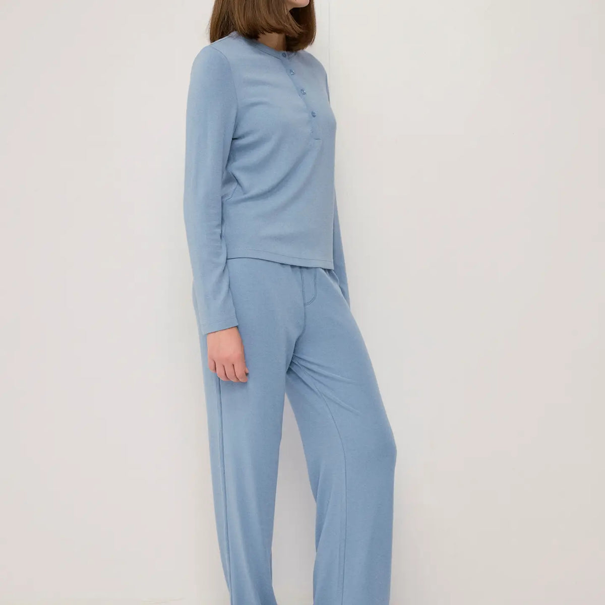Henley Soft Knit Long Sleeve - Light Blue