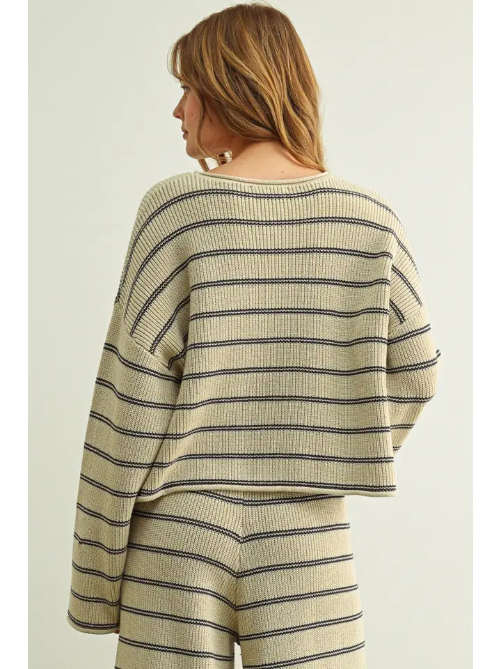 Striped Sweater Top - Stone & Blue