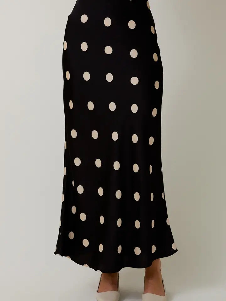 Satin Midi Skirt - Polka Dot