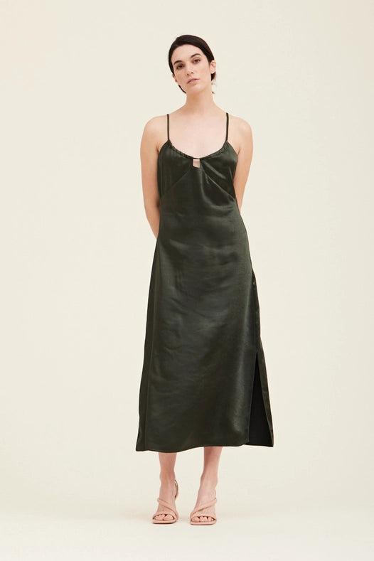 Grade + Gather - Thick Satin Slip Dress - Dark Forest