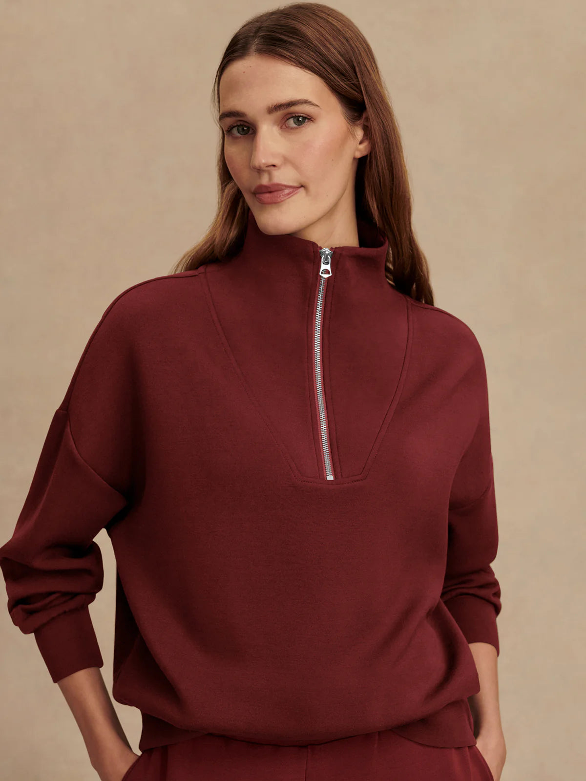 Varley - Hawley Half Zip Sweat - New Maroon