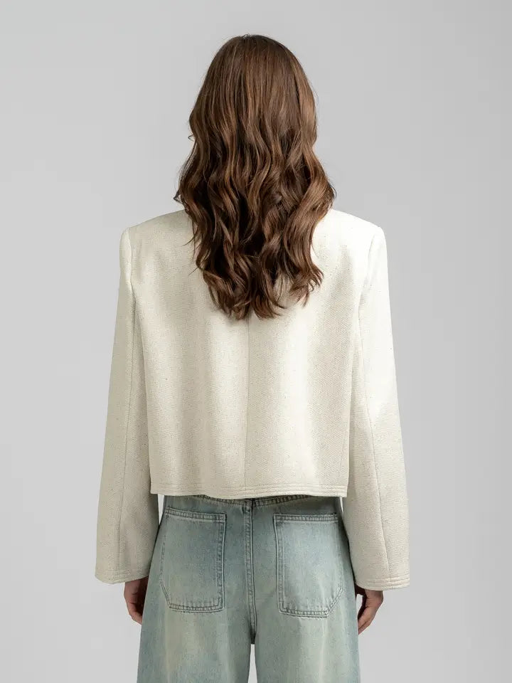 Crew Neck Tweed Jacket - Ivory