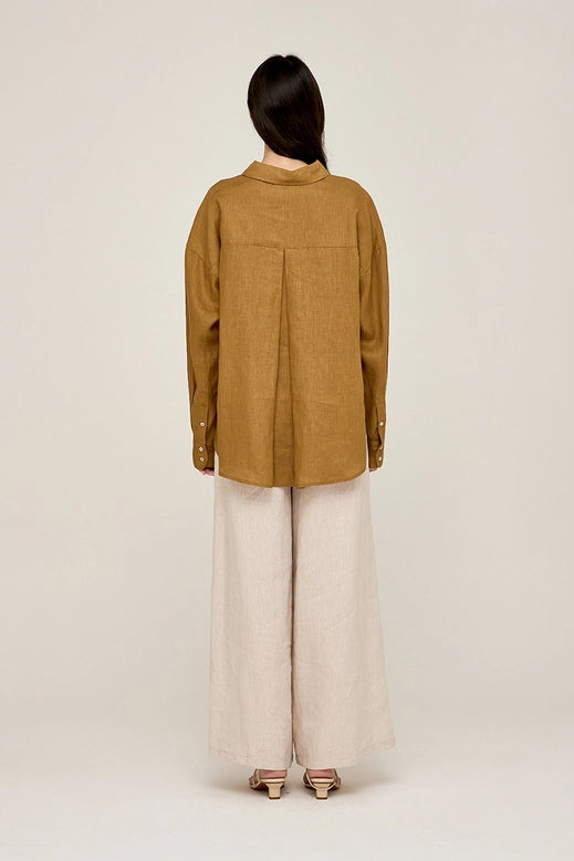 Grade + Gather - Oversized Linen Shirt - Brown Olive