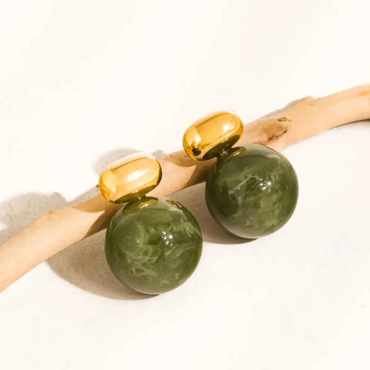 Velisse 18K Gold Non-Tarnish Marble Earrings - Green