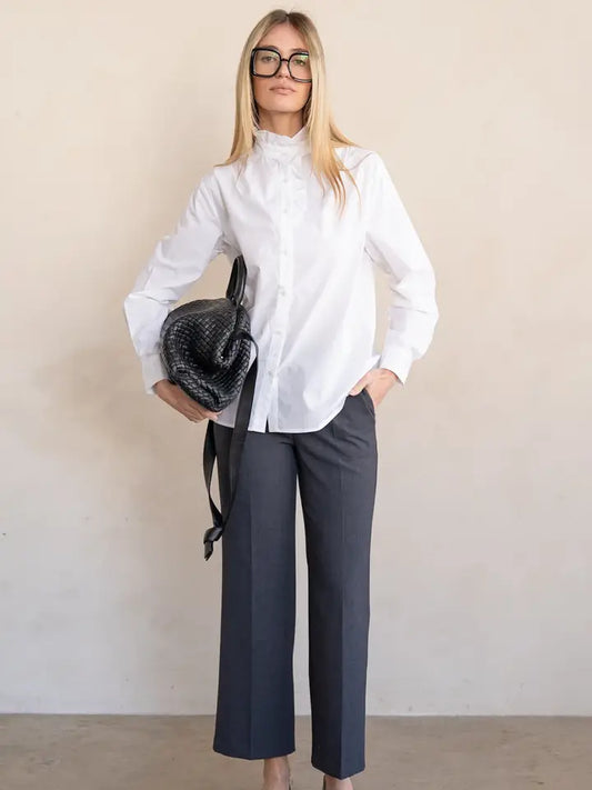 Ruffle Collar Button Blouse - White