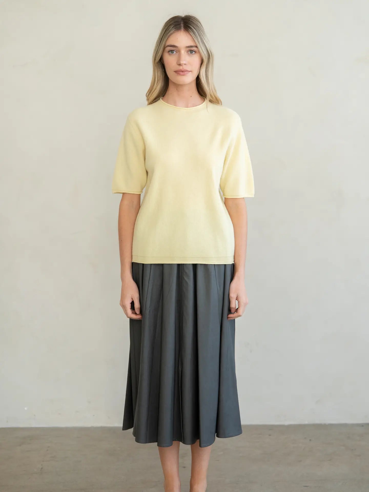 Raw Edge Fine Gauge Crew Knit Tee - Butter Yellow