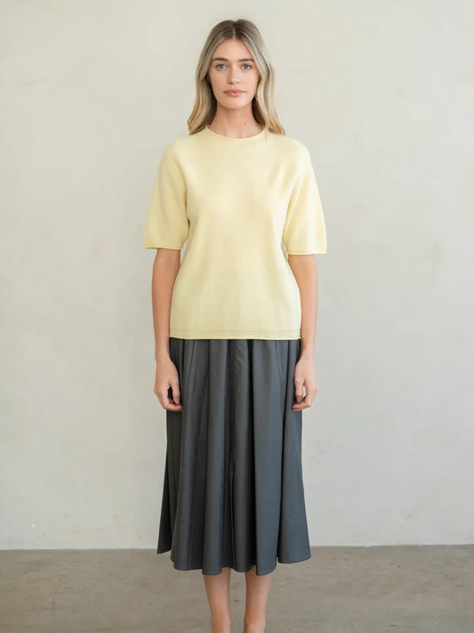 Raw Edge Fine Gauge Crew Knit Tee - Butter Yellow