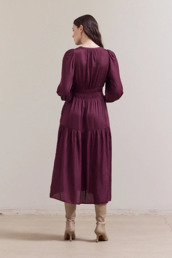 Grade + Gather - Satin Midi Dress - Plum Wine