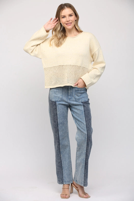 Drop Shoulder Knit Sweater - Cloud Cream
