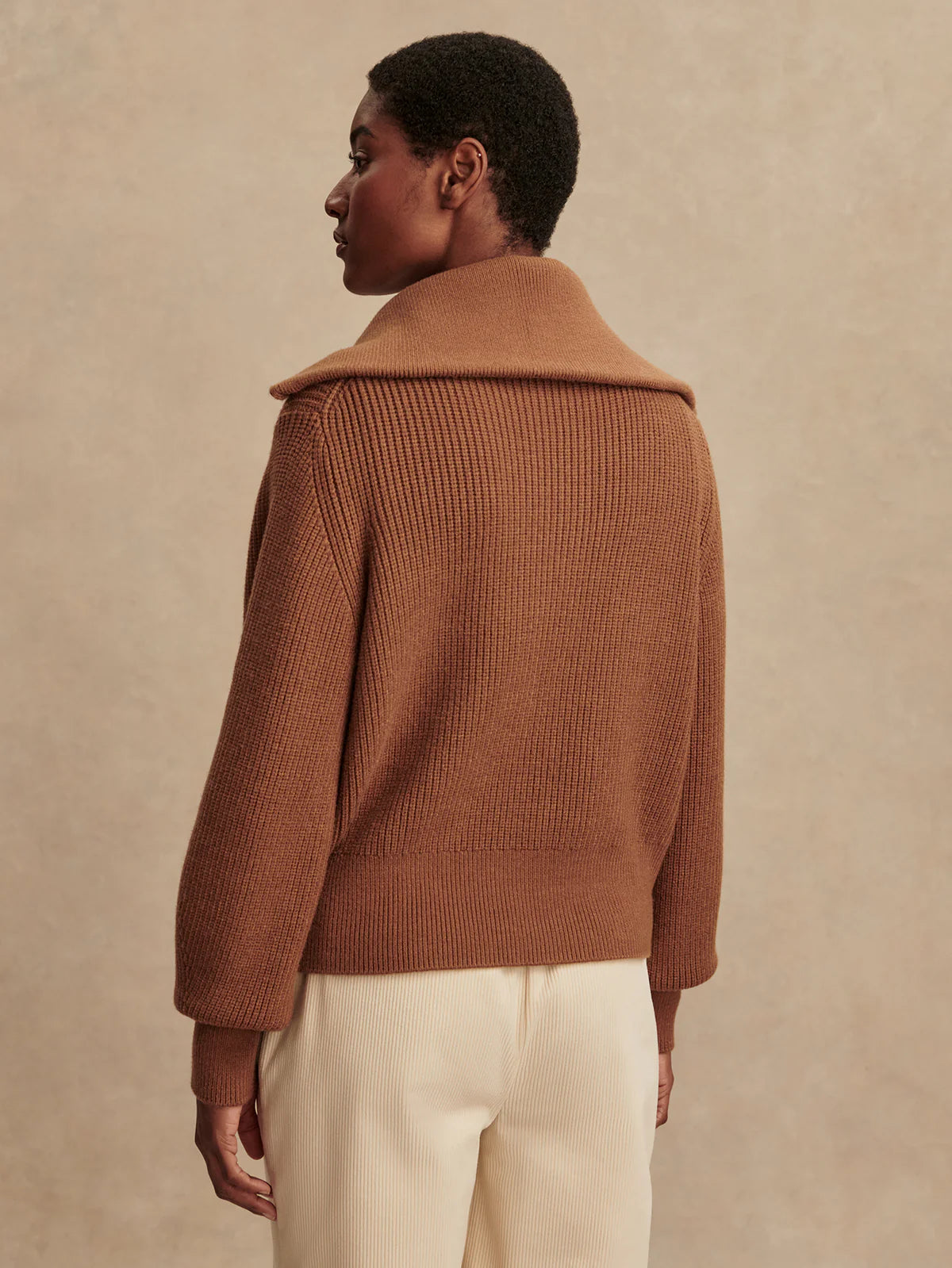 Varley - Maura Half Zip Rib Knit - Caramel Pecan