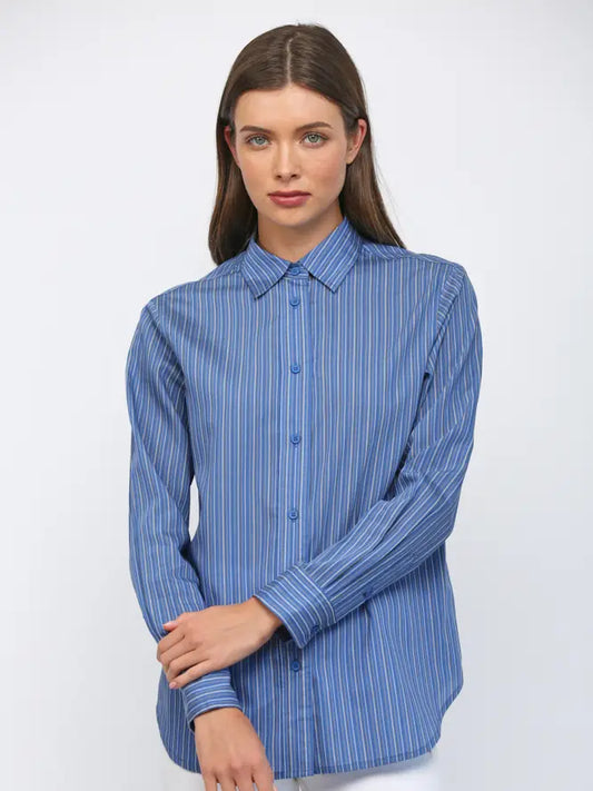 Pinstripe Long Sleeve Button Down - Blue