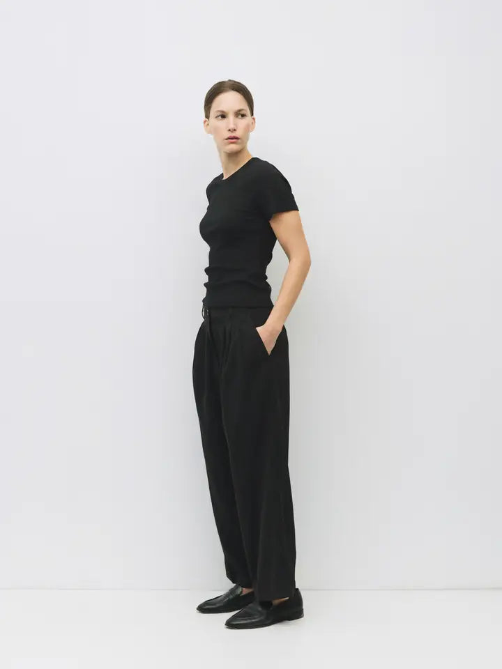Ribbed Short Sleeve T-Shirt - Black