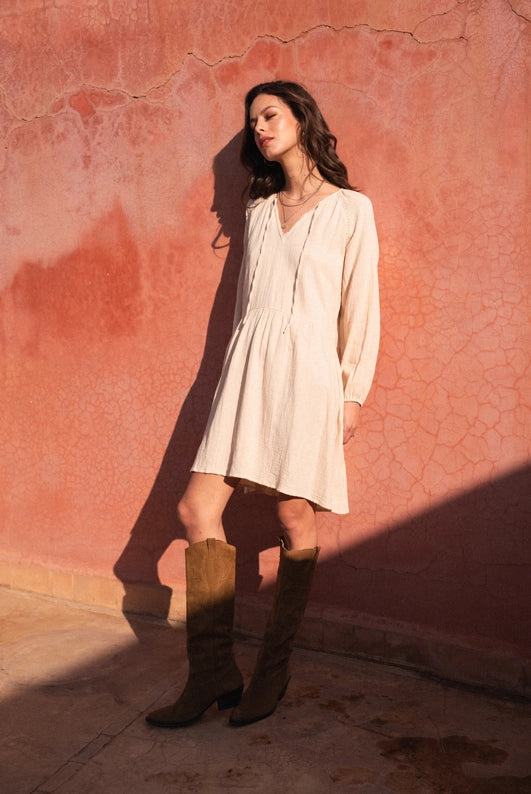 Madrid Short Long Sleeve Dress - Beige