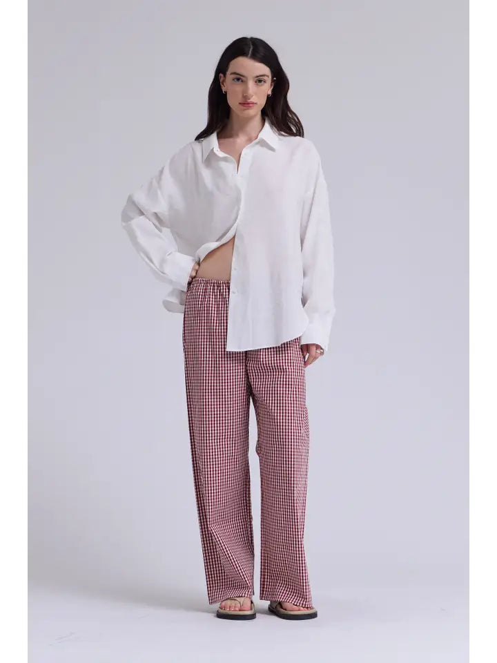 Grade + Gather - Relaxed Fit Gingham Pants - Cardinal