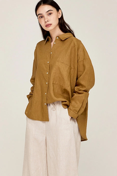 Grade + Gather - Oversized Linen Shirt - Brown Olive