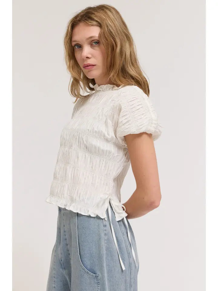 Grade + Gather - Shirring Ruffle Top - Off White