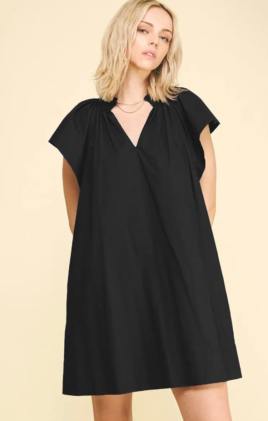 Ruffle Detailed Tunic Mini Dress - Black