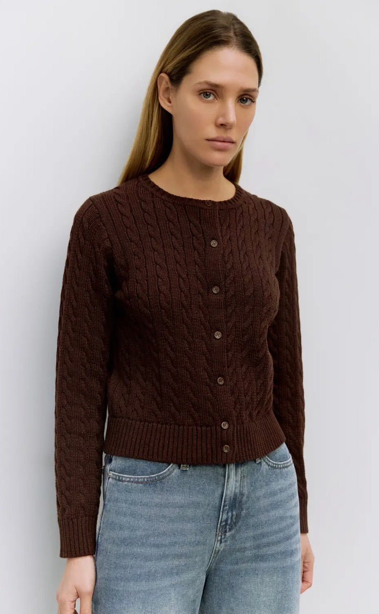 Cable Knit Cardigan - Chocolate