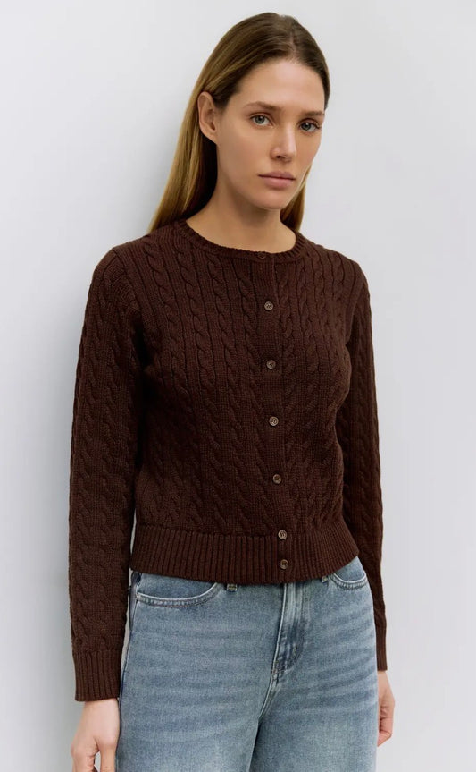 Cable Knit Cardigan - Chocolate