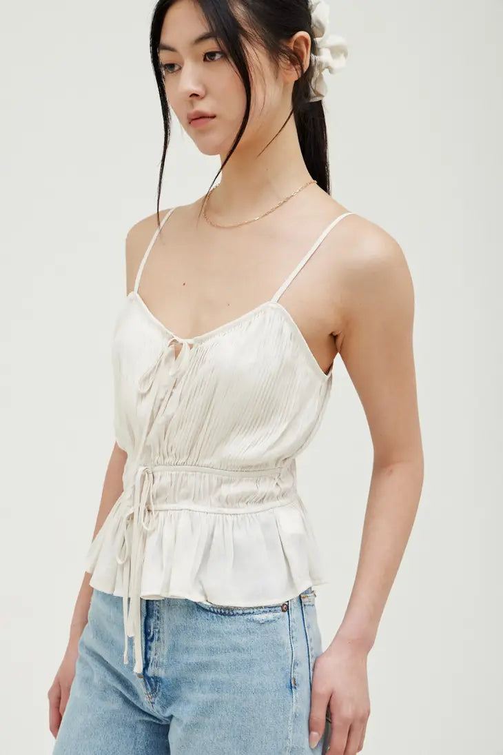 Grade + Gather - Tiered Pleated Satin Tank - Soy