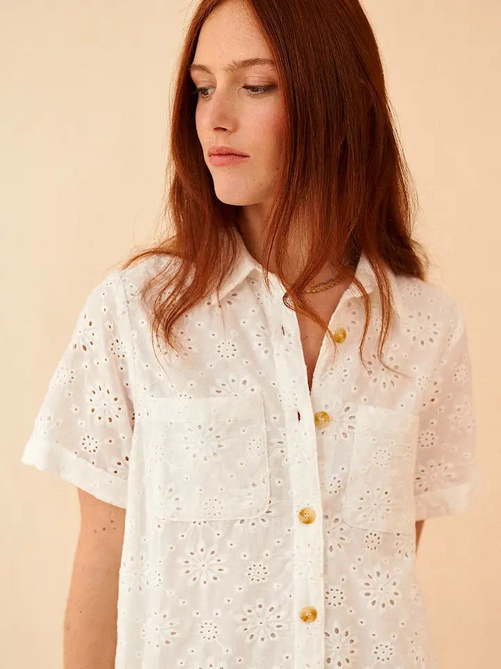 Sabi English Embroidery Shirt Dress - Ecru