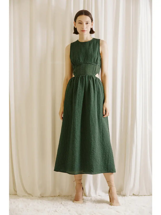 Monochromatic Textured Midi Dress - Green