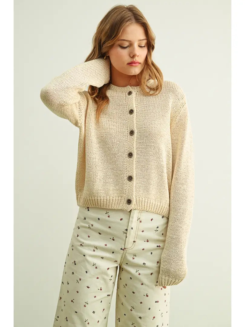 Button Front Knitted Cardigan - Beige