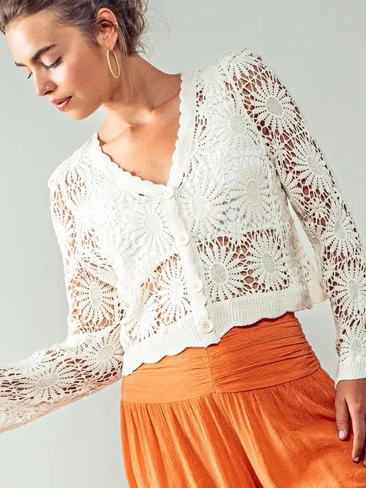 Flower Crochet Cardigan - Natural