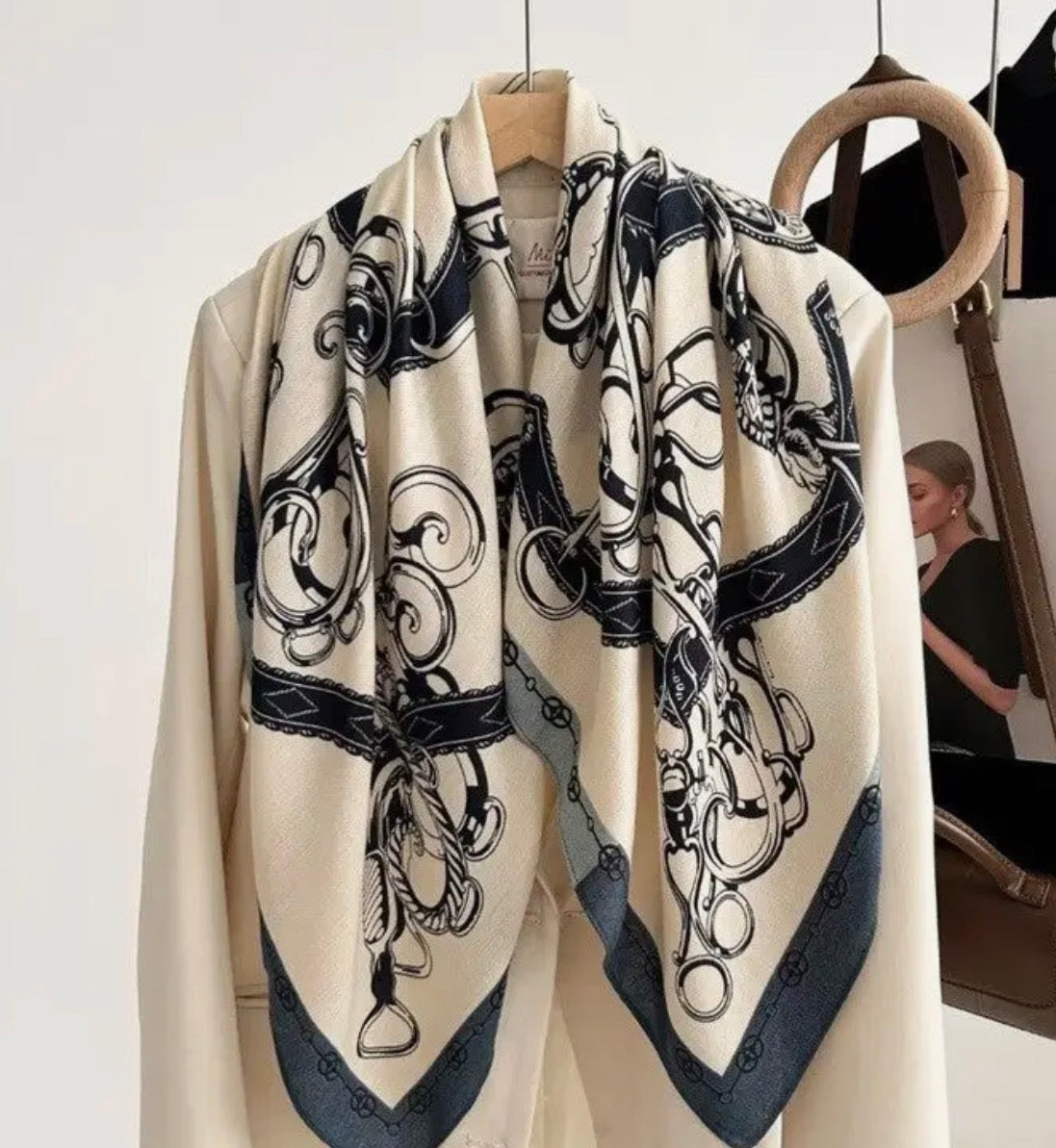 Silk Scarf - Blue & White