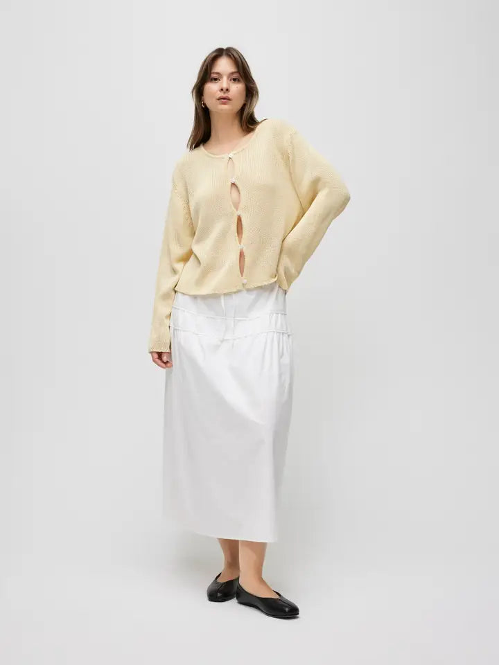 Open Button Hole Long Sleeve Cardigan - Butter Yellow