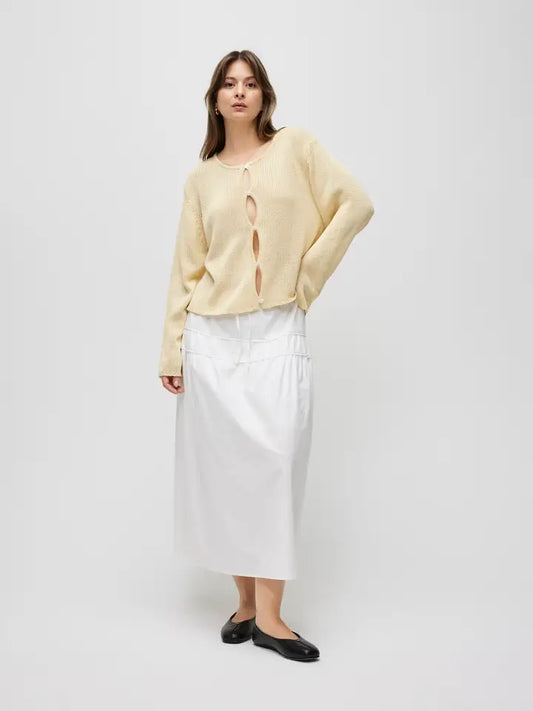 Open Button Hole Long Sleeve Cardigan - Butter Yellow